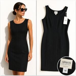 Armani Collezioni Pinstripe Sheath Dress Black Size 10 Italy NWT
